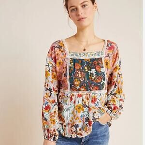 Anthropologie Maeve Nikki Peasant Blouse Multicolor Floral Small